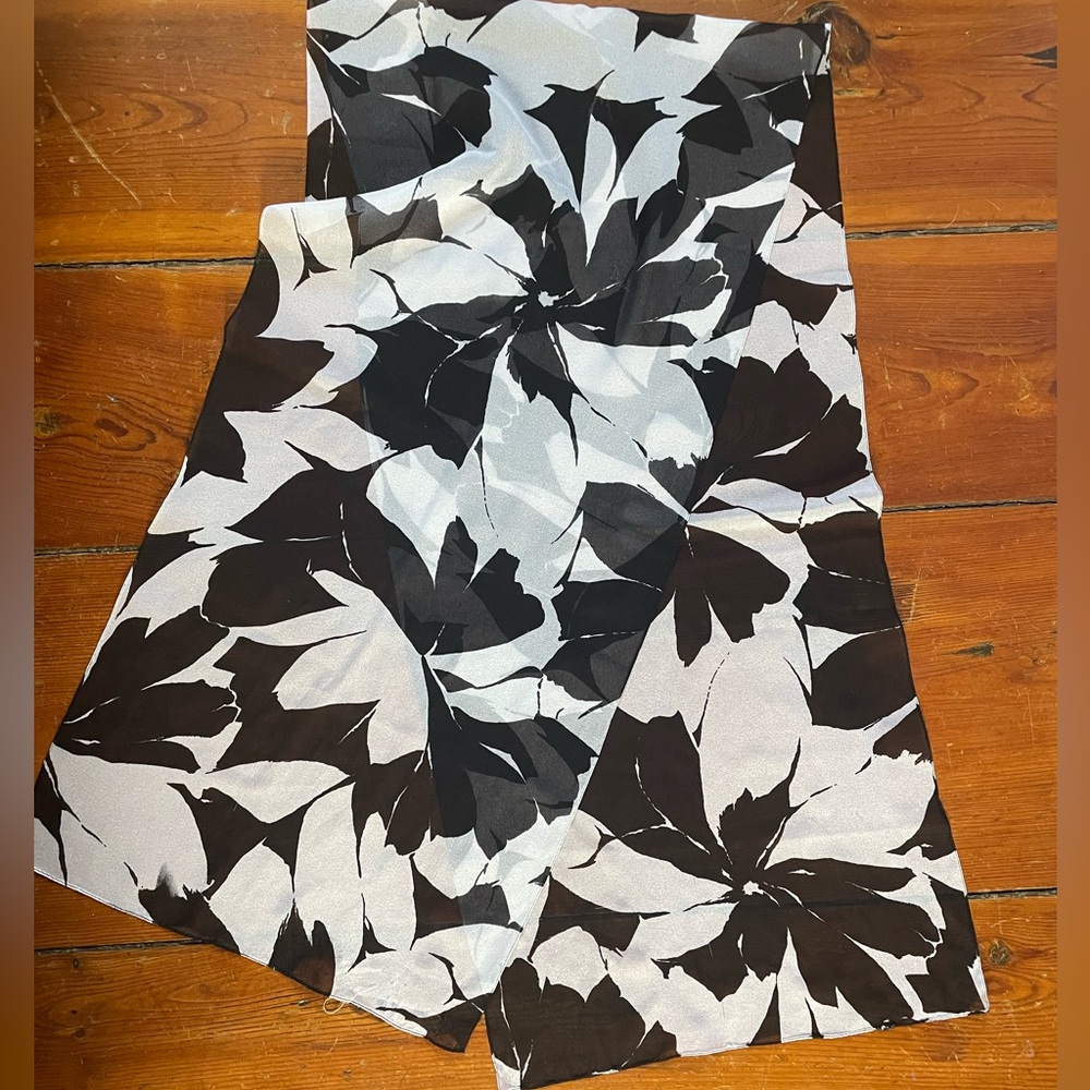 Vintage Black and White Floral Scarf Wrap